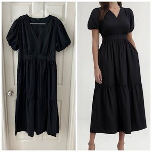 French Connection Poplin Black Puff Sleeve Dress